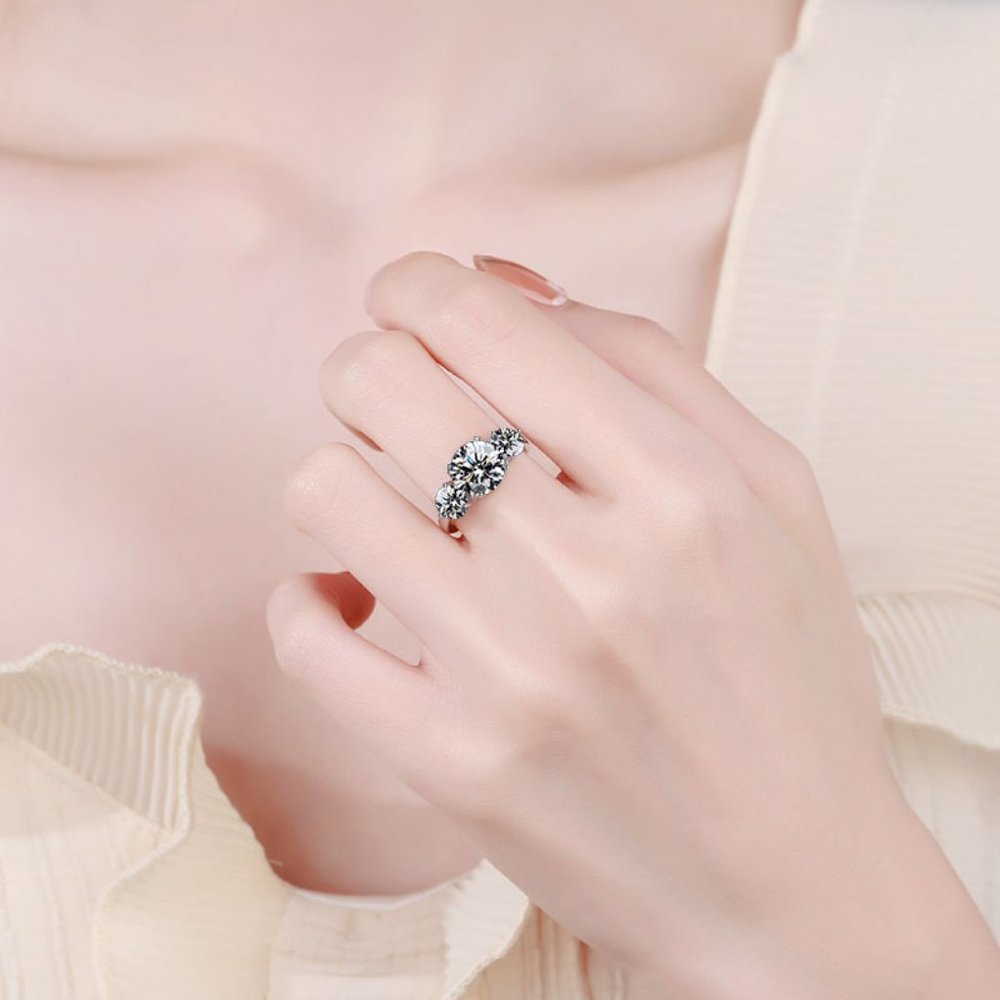 Certified 4ct. t.w. Moissanite Diamond 3 Stone Wedding Engagement Ring NEW - Picture 3 of 16